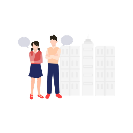 Couple standing outside building  Illustration
