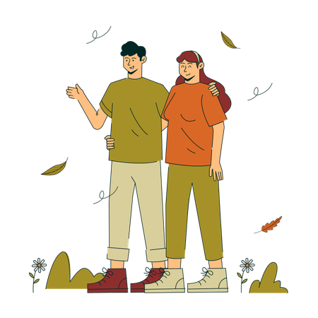 Couple standing together in Autumn Affection  Illustration