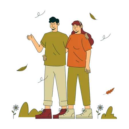 Couple standing together in Autumn Affection  Illustration