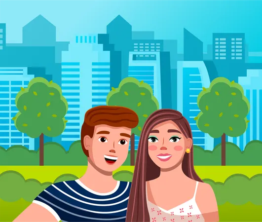Couple standing together in park Illustration