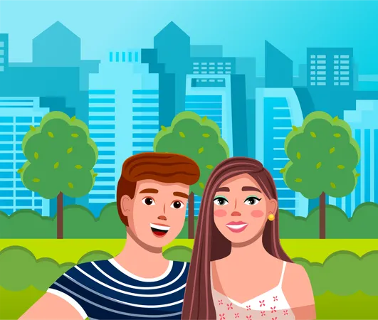 Couple standing together in park  Illustration