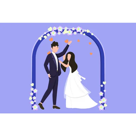 Couple standing together on wedding day Illustration