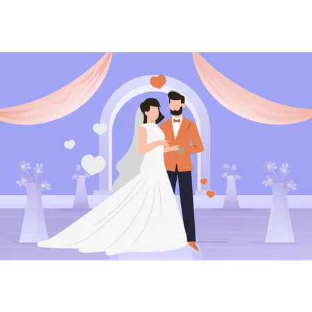 Couple standing together on wedding day Illustration