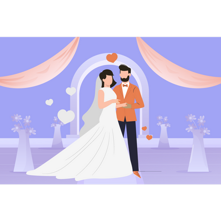 Couple standing together on wedding day  Illustration