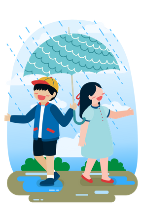 Couple standing under umbrella  Illustration