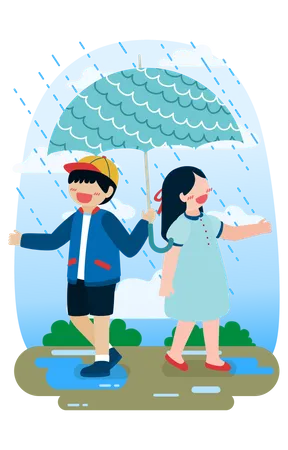 Couple standing under umbrella  Illustration