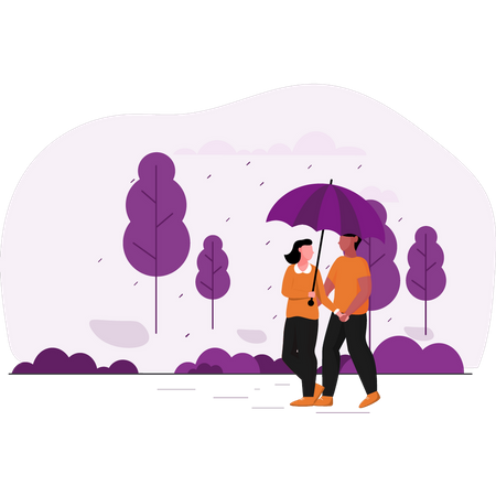 Couple standing under umbrella  Illustration