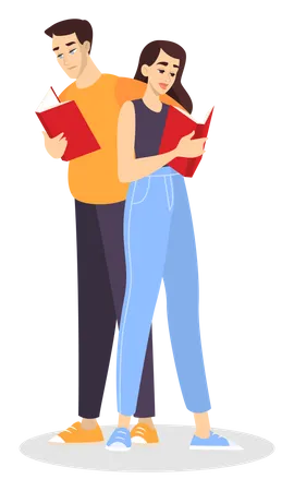 Couple standing while read book together Illustration