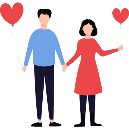 Couple standing with heart balloons  Illustration