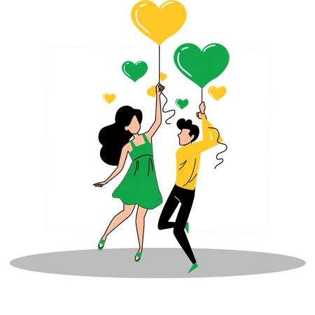 Couple standing with heart balloons  Illustration
