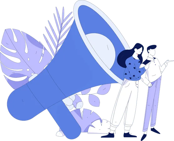 Couple standing with megaphone  Illustration