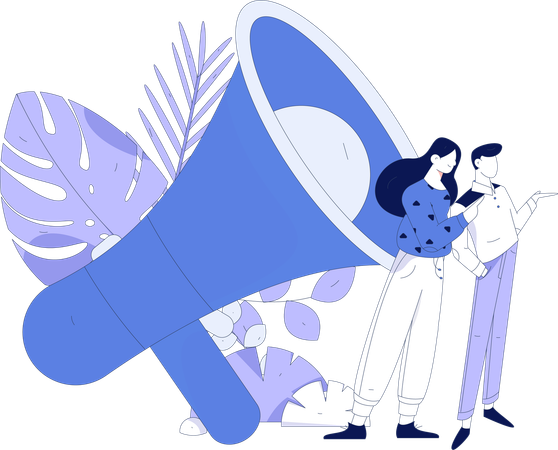 Couple standing with megaphone  Illustration