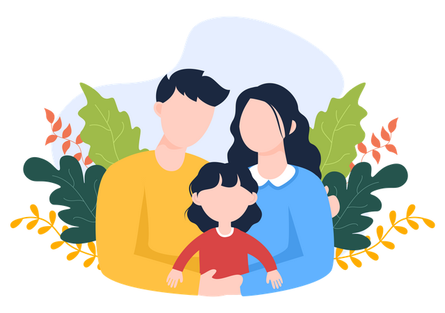 Couple standing with their daughter Illustration