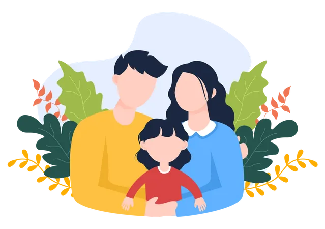 Couple standing with their daughter  Illustration