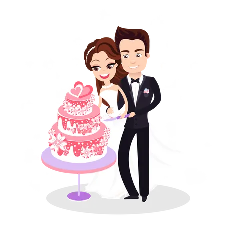 Couple standing with wedding cake  Illustration