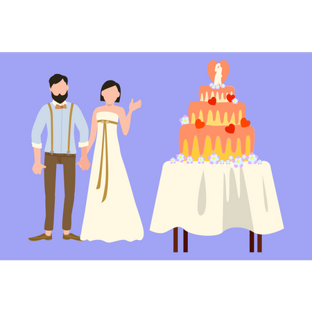 Couple standing with wedding cake  Illustration