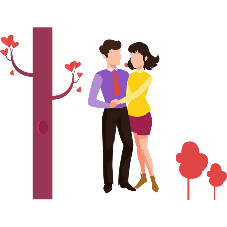 Couple stands romantically Illustration