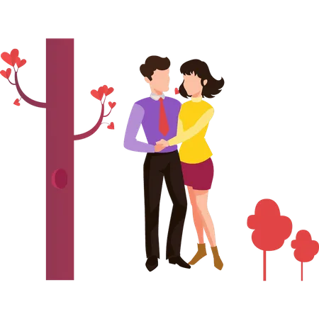 Couple stands romantically Illustration