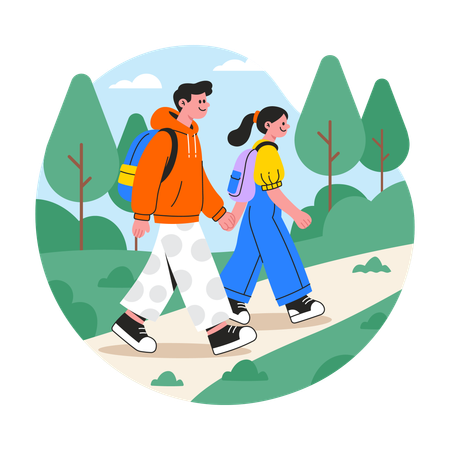Couple strolling in forest  Illustration