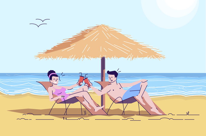 Couple sur la plage  Illustration