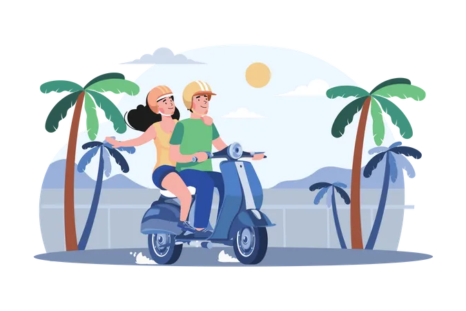 Couple sur le scooter  Illustration