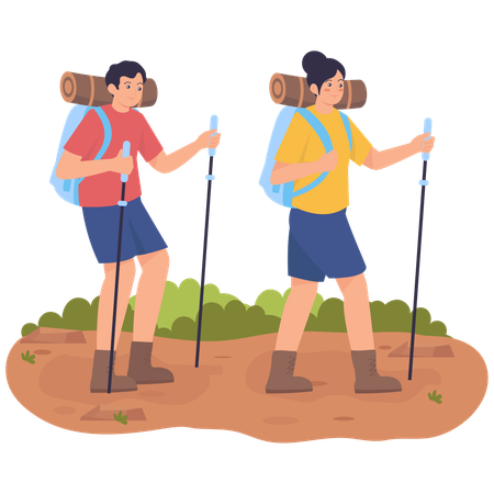 Couple sur un sentier de randonnée  Illustration