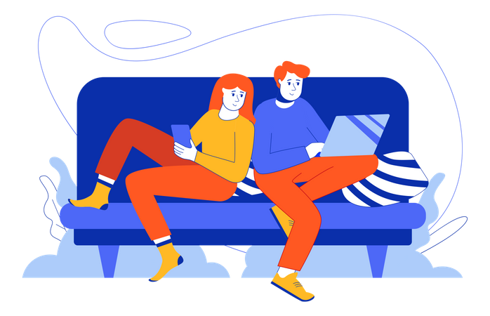 Couple surfant sur internet  Illustration