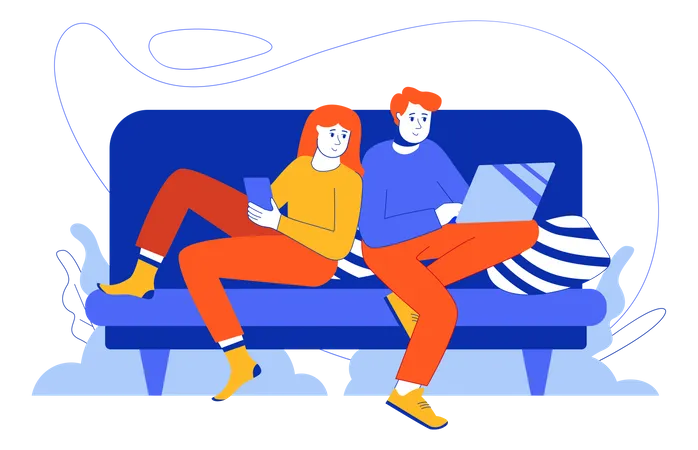 Couple Surfing On Internet Illustration