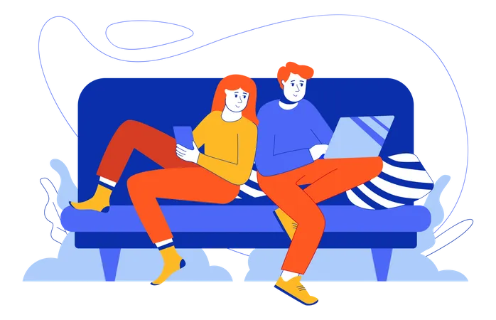 Couple Surfing On Internet  Illustration