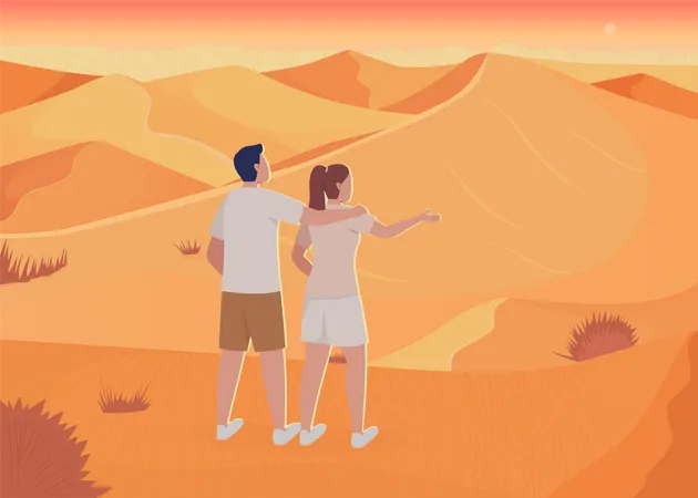 Couple surrounded by sand dunes Illustration