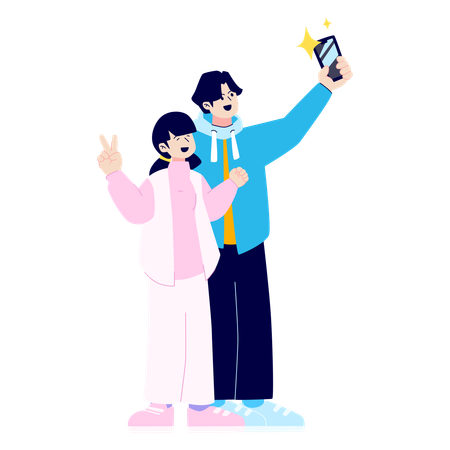 Couple take selfie  Illustration