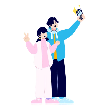 Couple take selfie  Illustration