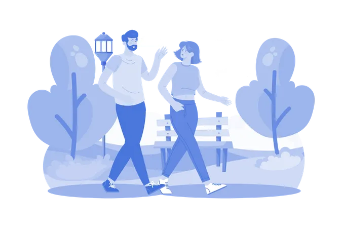 Couple takes a romantic walk in the park  Illustration