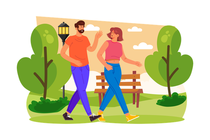 Couple takes a romantic walk in the park  Illustration