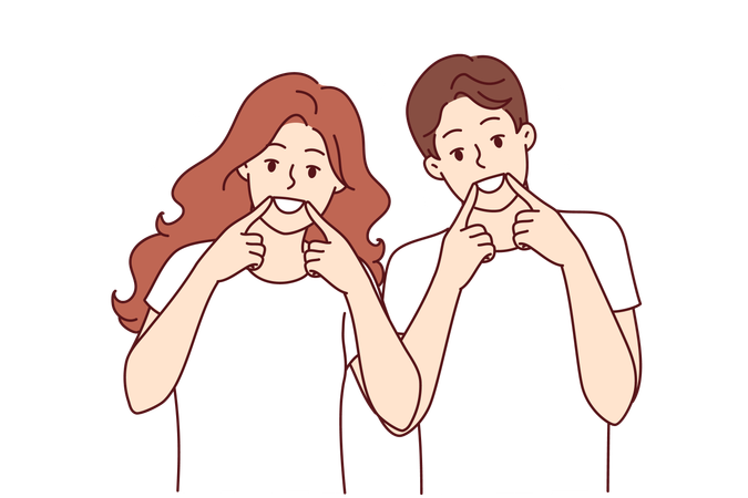 Couple takes care of their dental hygiene  イラスト