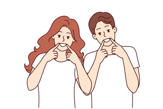 Couple takes care of their dental hygiene  Illustration