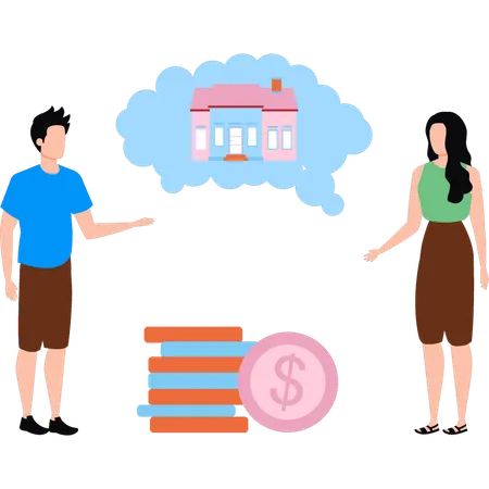 A Boy And A Girl Are Talking About Building A Bank Illustration