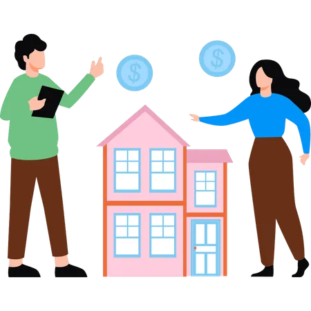 A Boy And A Girl Are Talking About A New House Illustration