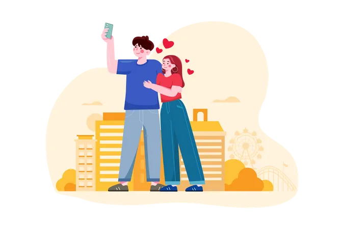Couple taking a selfie Illustration