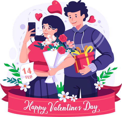 Couple taking a selfie  Illustration