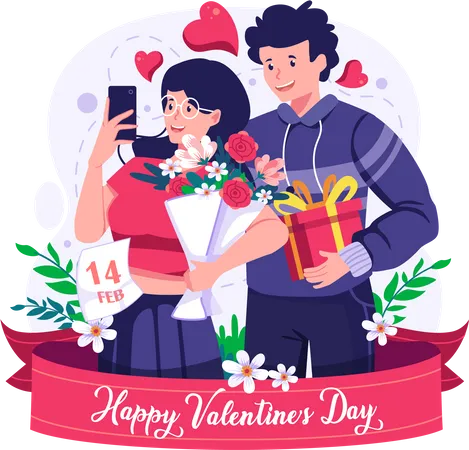 Couple taking a selfie  Illustration