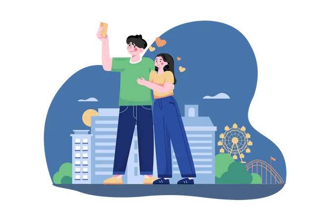 Couple taking a selfie  Illustration