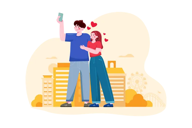 Couple taking a selfie  Illustration