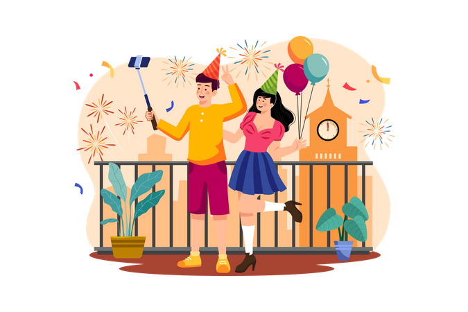 Best Couple Dancing To Greet A New Year S Eve Illustration Download In Png And Vector Format