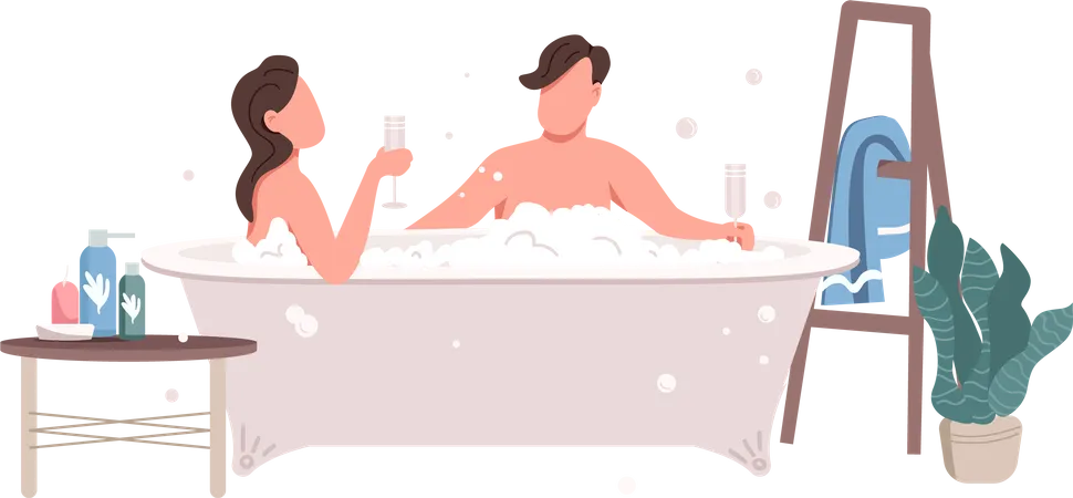 Couple taking bath  Illustration