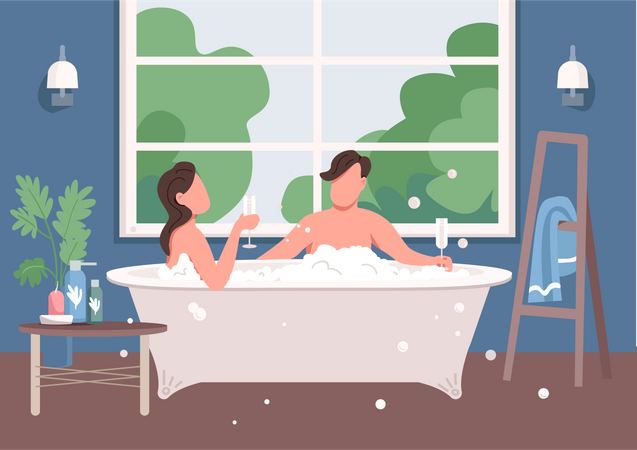 Couple taking bath  Illustration