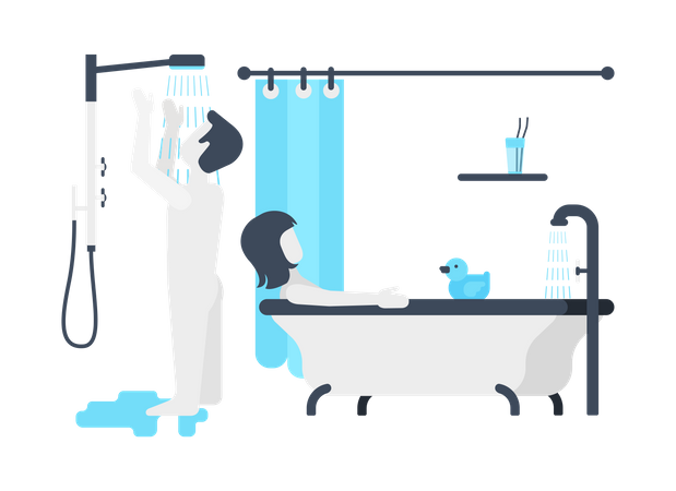 Couple taking bath together  Illustration
