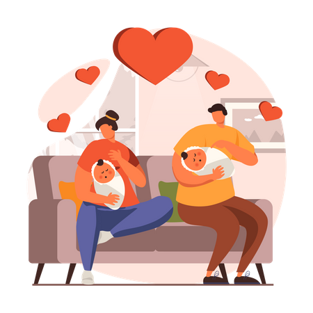 Couple taking care of their babies  Illustration