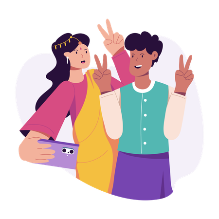 Couple taking diwali selfie  Illustration