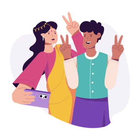 Couple taking diwali selfie  Illustration